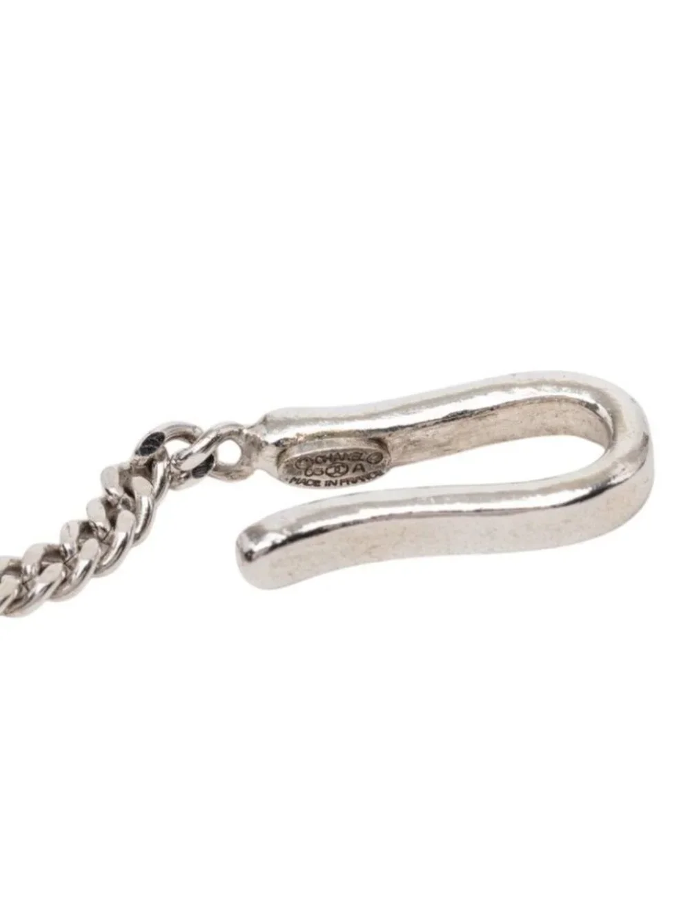 Chanel Clover Motif Chain Necklace Silver Metal Rhinestone